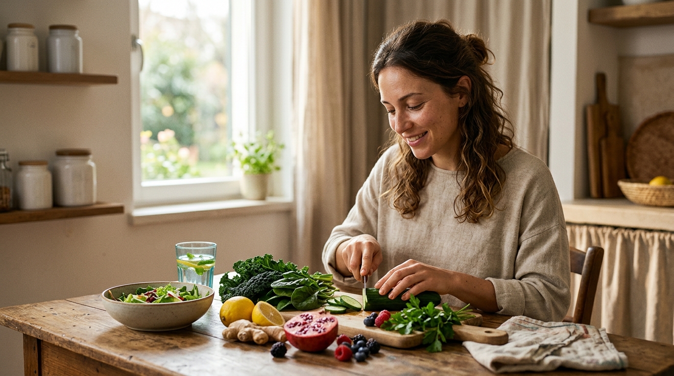 donna cucina con alimenti detox